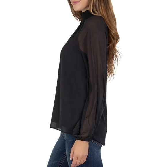 Nwt Joie Long Sleeved Chiffon Black Smocked Blouse Top - Picture 2 of 11